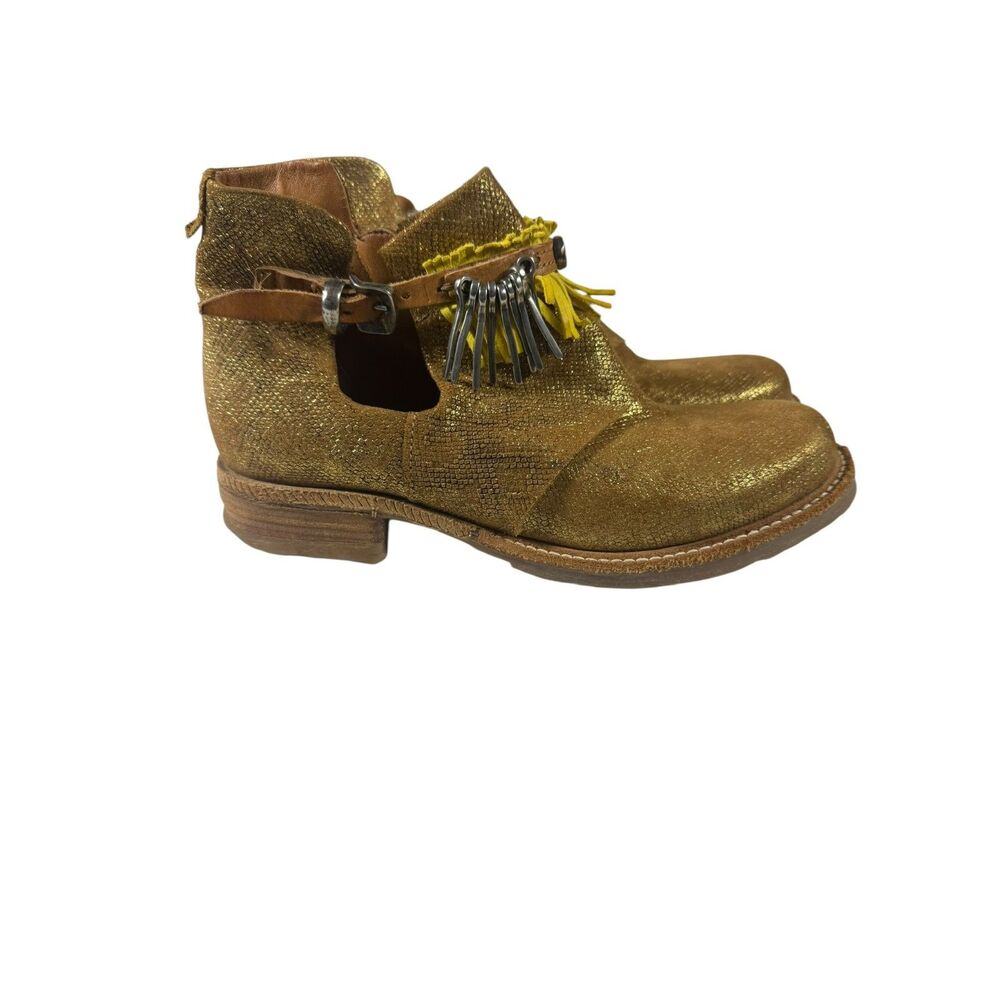 A.S.98 Gold Leather Booties with Tassels Size 37